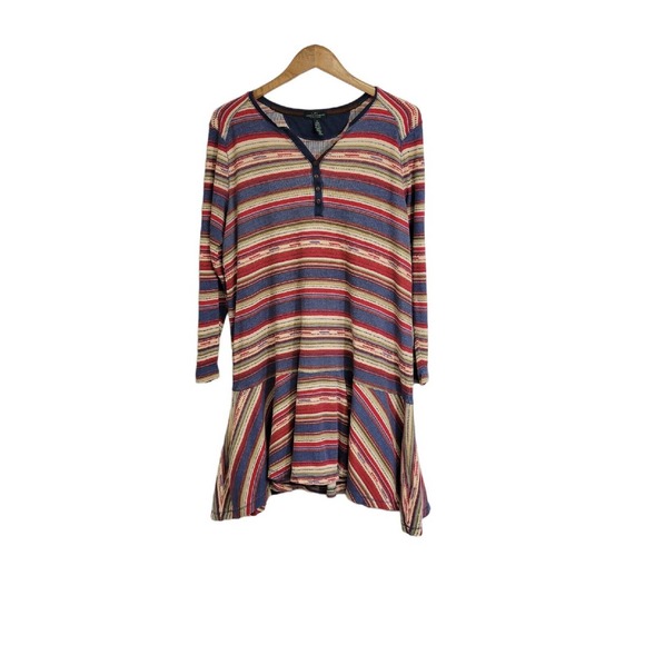 LRL Ralph Lauren Southwest Striped Print Drop Waist Thermal Henley Dress Size 1X - Picture 1 of 7